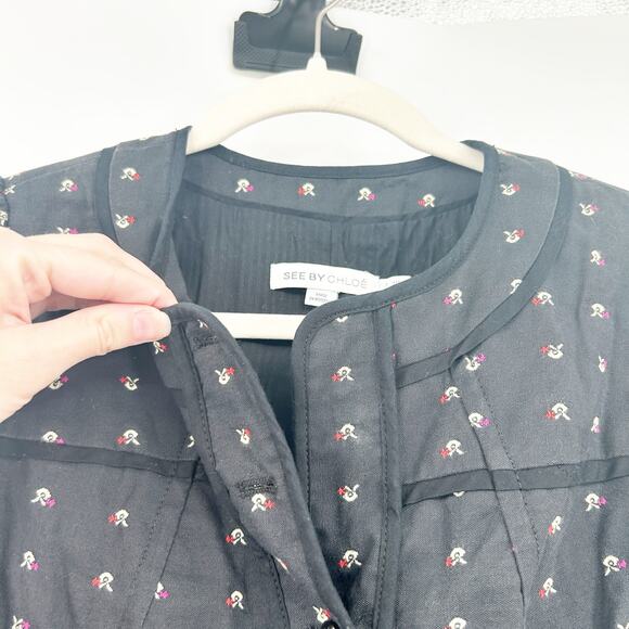 See By Chloe Womens Geometric Embroidered Wool Blend Button Down Jacket Size 6 - Picture 3 of 9